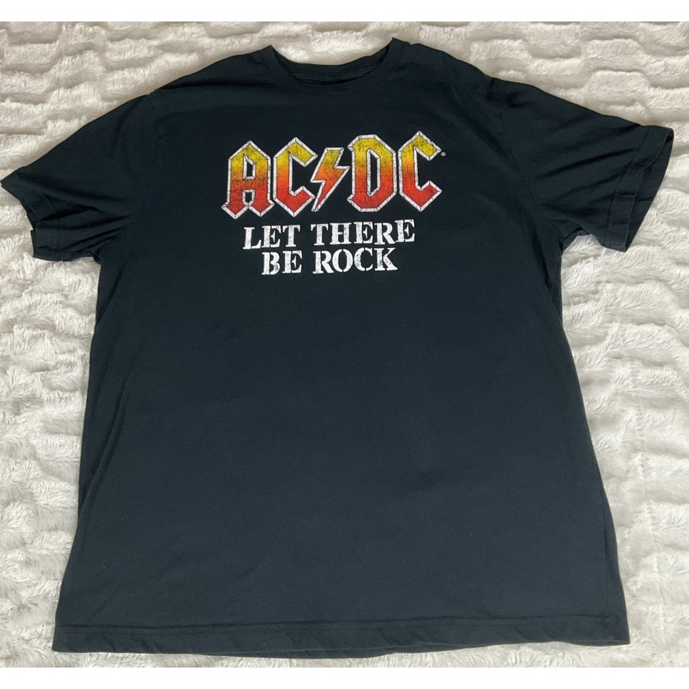 AC/DC Let There Be Rock Men's Black Graphic T-Shirt Size Large Tall Short Sleeve